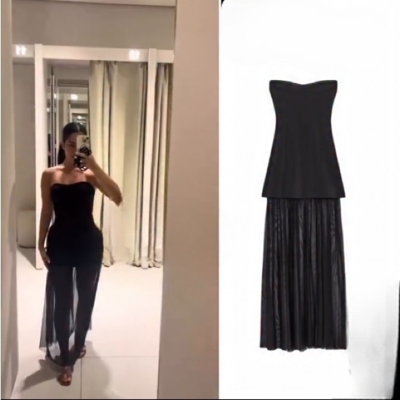 🆕(NWT) ZARA Bloggers Fav Combination Strapless Tulle Maxi Dress Size SMALL - Picture 3 of 9